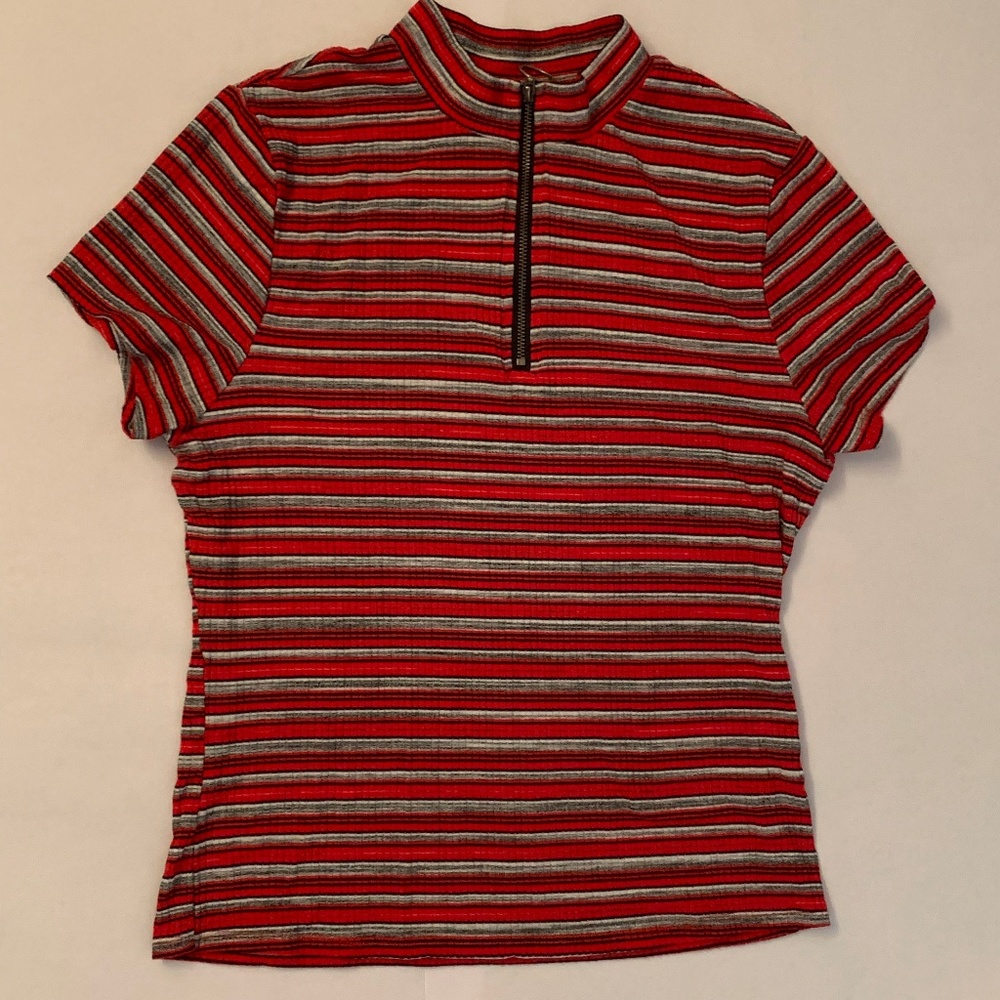 Red striped turleneck top